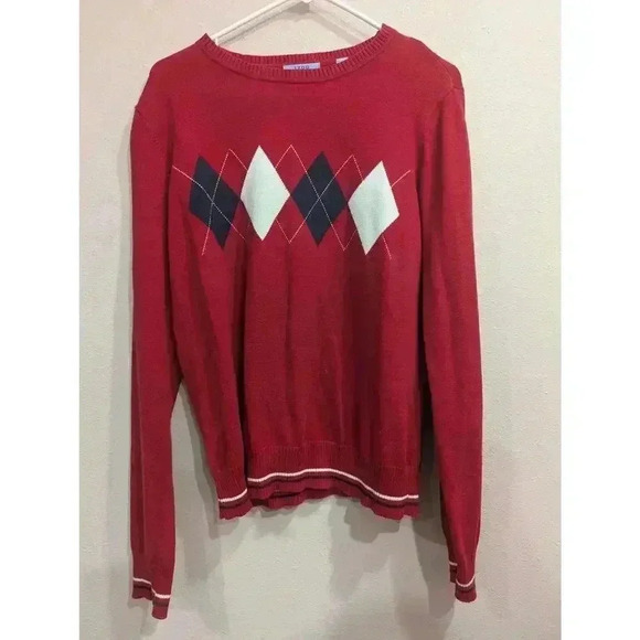 Women's red crew neck argyle sweater by Izod size L - Picture 1 of 7
